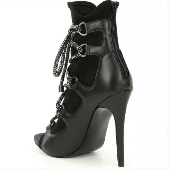 STEVE MADDEN Seductive Strappy Rhinestone Lace-Up Dress Leather Booties Size 7 - Picture 3 of 16